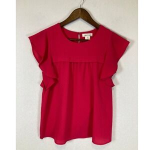 Romantic Monteau Los Angeles Women Sm Magenta Pink Ruffle Flutter Sleeve Blouse